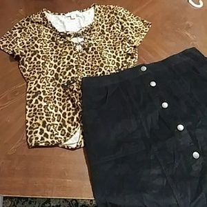 Adam Levine cheetah bodysuit & velvet skirt xl